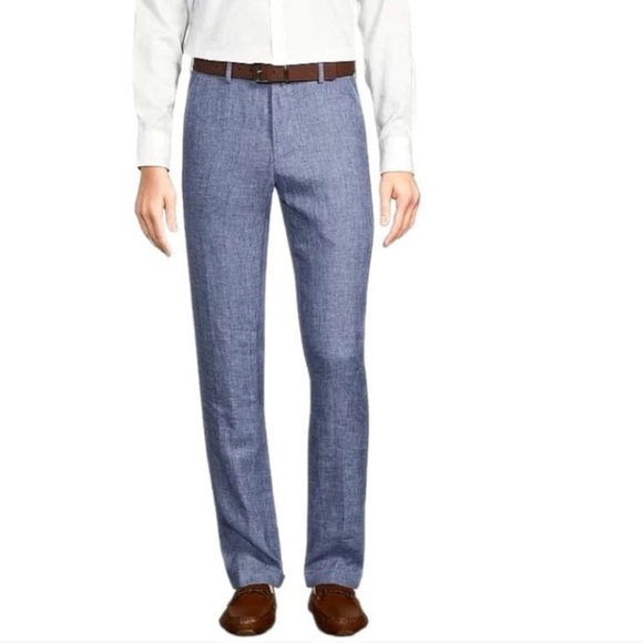 Murano Baird McNutt Linen Alex Slim Fit Flat Front Dress Pants Mens wedding - Picture 1 of 9